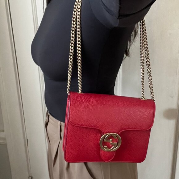 Gucci Interlocking G Shoulder Bag-Red Leather - Picture 8 of 10